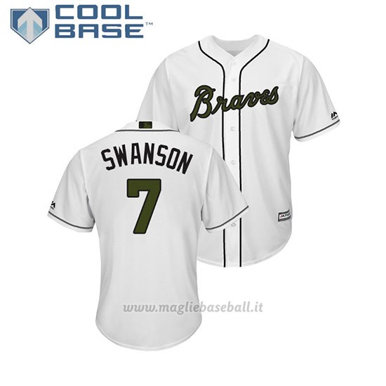 Maglia Baseball Uomo Atlanta Braves Dansby Swanson 2018 Dia de los Caidos Cool Base Bianco
